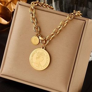 Queen Elizabeth Gold Coin Chain Link Charm Pendant Necklace